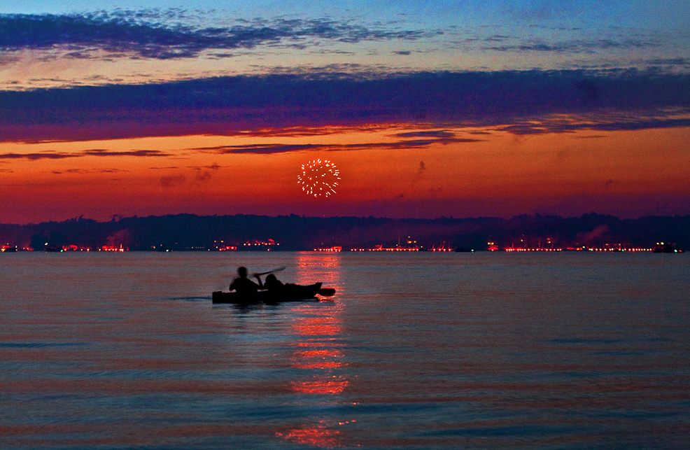 hess lake sunset fireworks - image