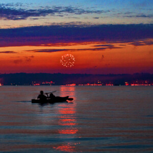 hess lake sunset fireworks - image