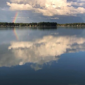 Rainbow over Hess lake - image